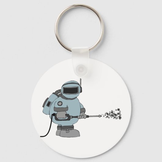 Space Janitor Spraying Stars Sci-Fi Astronaut キーホルダー (裏面)