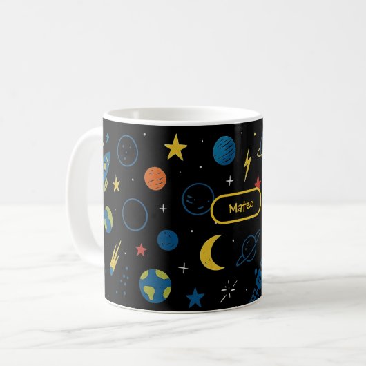 Space Mug with Rocket Ship and Planets for Boys コーヒーマグカップ (正面左)