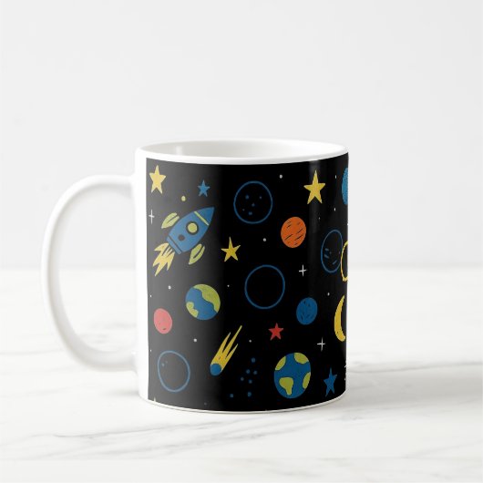 Space Mug with Rocket Ship and Planets for Boys コーヒーマグカップ (左)