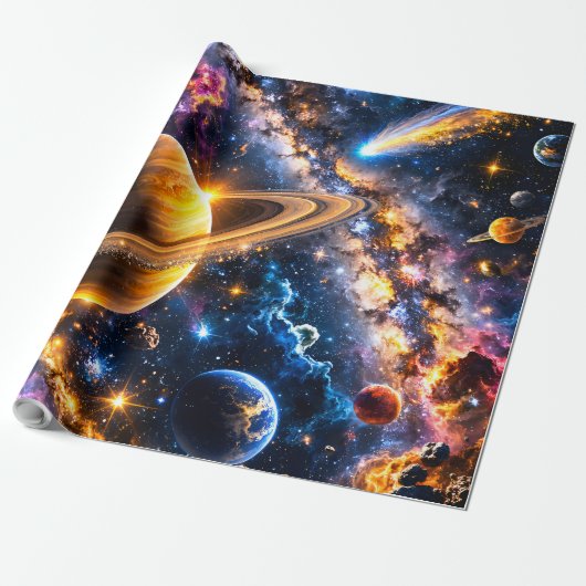 Space nebula and planets premium wrapping paper ラッピングペーパー (アンロールド)