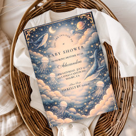 Space Ocean Whales Baby Shower 招待状