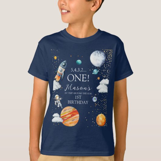Space ONE 1st Birthday Rocket Kids Tシャツ (正面)