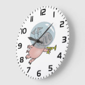 Space Pig with Ray Gun Funny Astronaut ラージ壁時計 (傾斜)