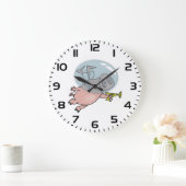 Space Pig with Ray Gun Funny Astronaut ラージ壁時計 (ホーム)