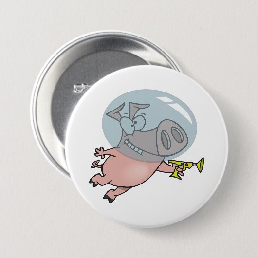 Space Pig with Ray Gun Funny Astronaut 缶バッジ (正面&裏面)