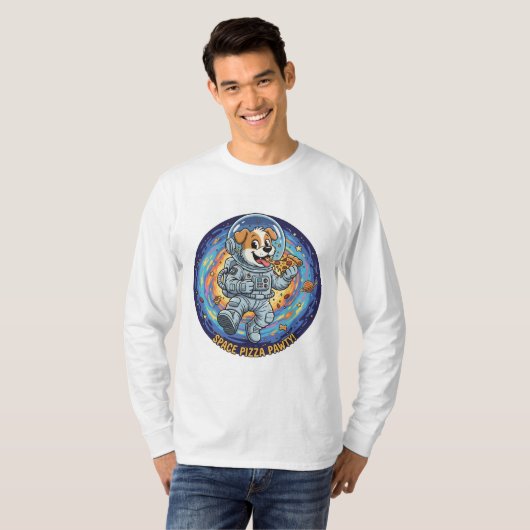 Space Pizza Pawthy Funny Galaxy Cat T-Shirt Tシャツ (正面フル)