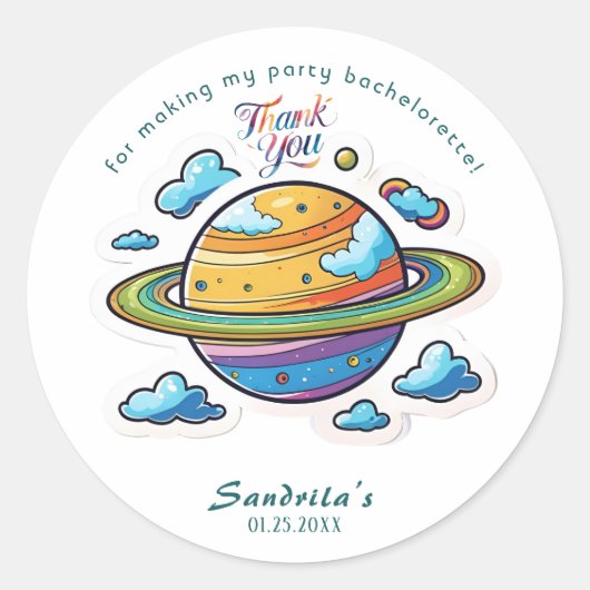 Space Planet Birthday Party Classic Round Sticker ラウンドシール (正面)
