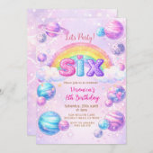 Space Planet Rainbow Birthday Party 招待状 (正面/裏面)