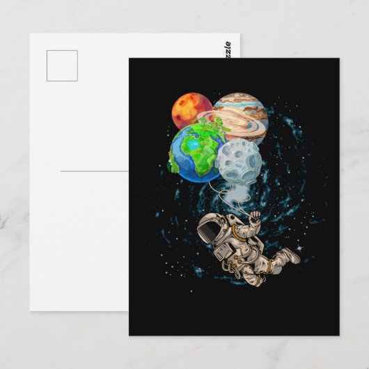 Space Planets Balloons Birthday Astronaut ポストカード (正面/裏面)