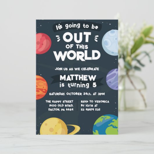 Space Planets Invitation for Birthday Party Galaxy 招待状 (スタンド正面)