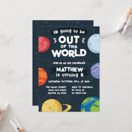 Space Planets Invitation for Birthday Party Galaxy 招待状 (正面/裏面インサイチュ)