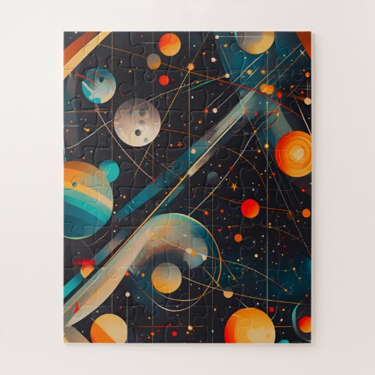 Space Planets & Orbits  – Retro Futuristic ジグソーパズル (縦)