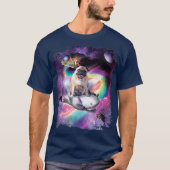 Space Pug Dog Riding Axolotl  Rainbow Tシャツ (正面)
