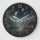 Space retro galaxy astronaut planetary rocket ship ラージ壁時計 (正面)