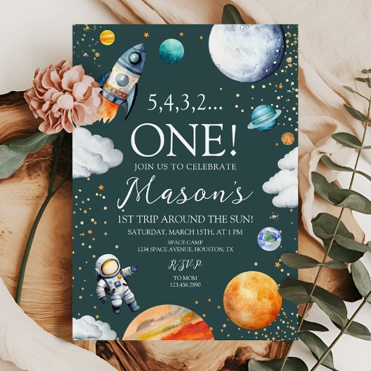 Space Rocket 1st Trip Around the Sun Birthday 招待状