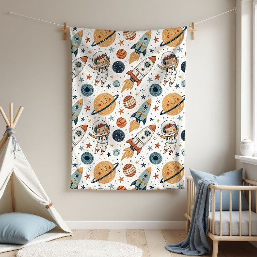 Space Rocket Blanket Planets & Stars for Baby Boy フリースブランケット