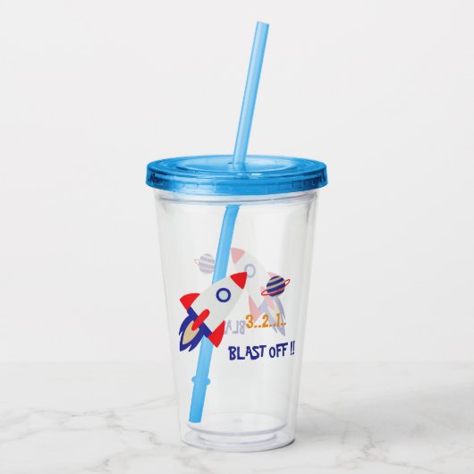 Space Rocket Blast Off Kids Astronaut アクリルタンブラー (裏面)
