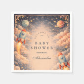 Space Rocket Clouds Baby Shower スタンダードカクテルナプキン (正面)