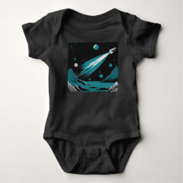 Space Rocket – Grey & Blue Baby Bodysuit ベビーボディスーツ