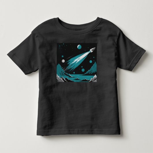 Space Rocket – Grey & Blue Toddler T-Shirt トドラーTシャツ (正面)