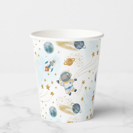 Space Rocket Ship Astronaut Stars Pattern 紙コップ (裏面)