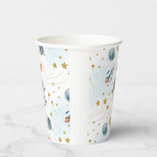 Space Rocket Ship Astronaut Stars Pattern 紙コップ (右)