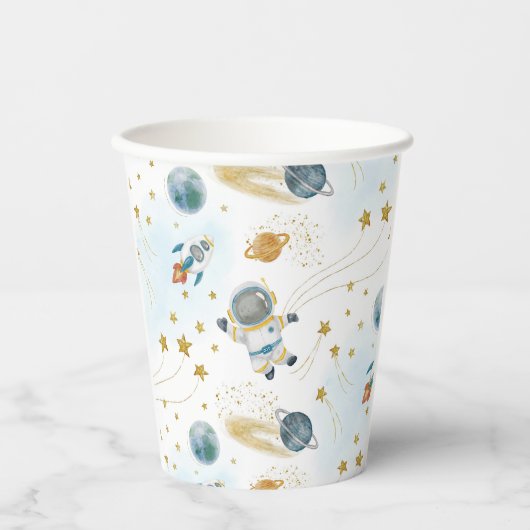Space Rocket Ship Astronaut Stars Pattern 紙コップ (正面)