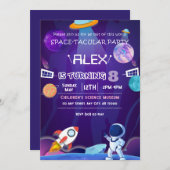 Space Sci-Fi Galaxy Children Birthday Party  招待状 (正面/裏面)