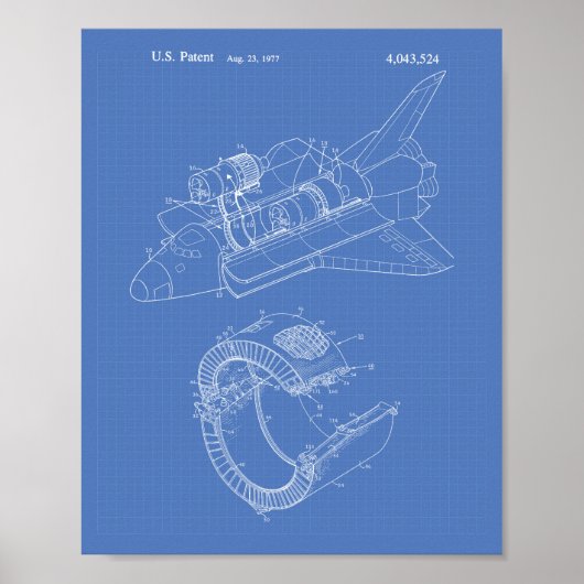 Space Shuttle 1977 Patent Art - Blueprint ポスター (正面)