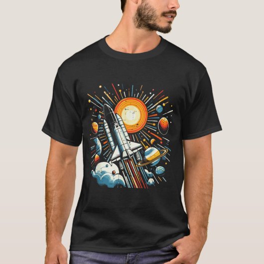Space Shuttle Sun Planets Rocket Galaxy Boys Kids  Tシャツ (正面)