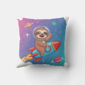 Space Sloth on Rocket – Dreamy Slow Cartoon Vector クッション (裏面)