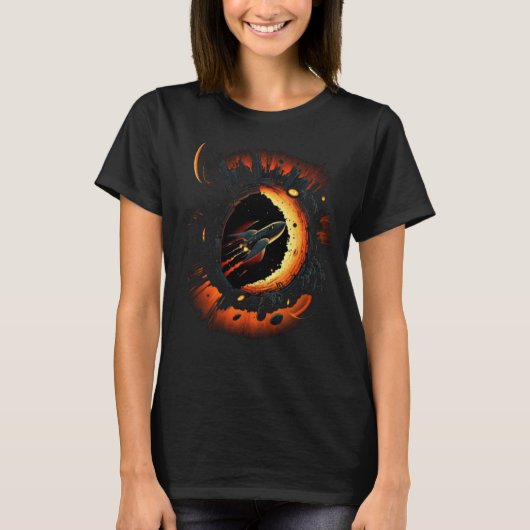 Space Spaceship Black Hole Rocket Astronomy Astron Tシャツ (正面)