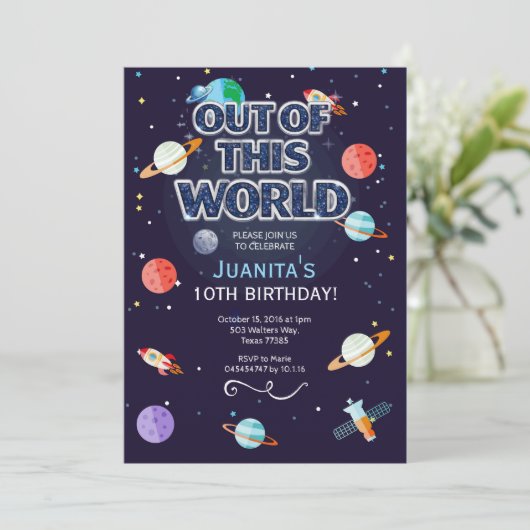 Space Star Birthday Invitation Out Of This World 招待状 (スタンド正面)