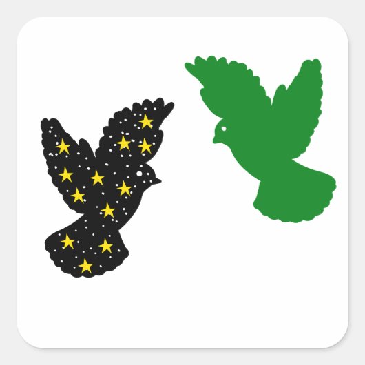 Space Stars Bird & Green Bird スクエアシール (正面)