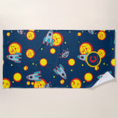 Space Theme for Boys in Blue Red and Yellow Name ビーチタオル (正面)