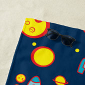 Space Theme for Boys in Blue Red and Yellow Name ビーチタオル (インサイチュ)