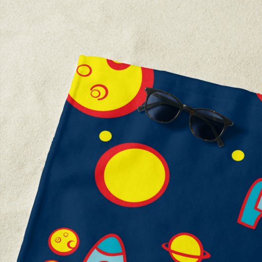 Space Theme for Boys in Blue Red and Yellow Name ビーチタオル (インサイチュ)