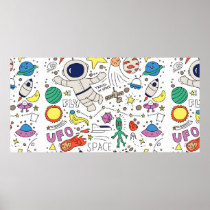 Space theme in doodle style illustration ポスター