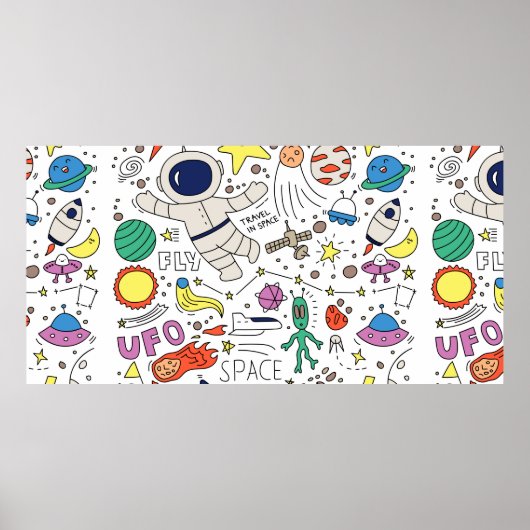 Space theme in doodle style illustration ポスター (正面)