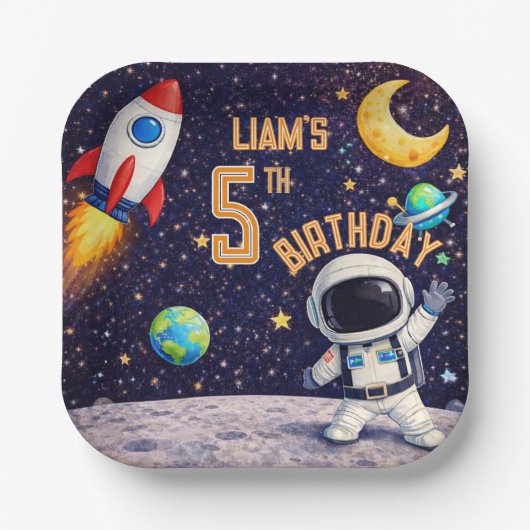 Space theme Outer space Rocket Ship ペーパープレート (正面)