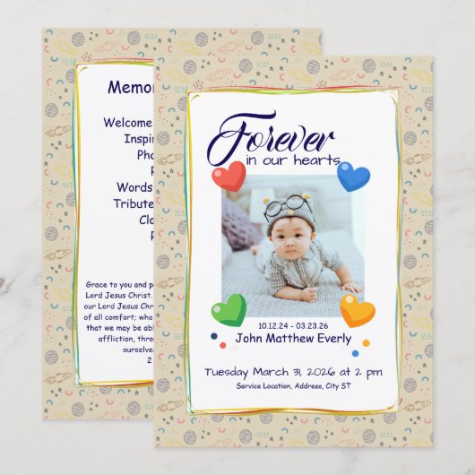 Space‑Themed 1-Photo Memorial Program 招待状 (正面/裏面)