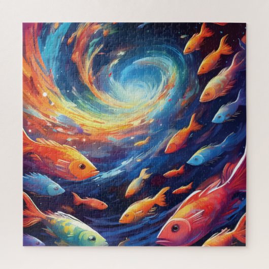 Space themed art with fish ジグソーパズル (縦)