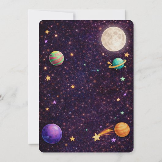 Space Themed Birthday Blast Off Outer Space 招待状 (裏面)