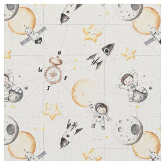 Space traveller astronaut spaceship sun moon ファブリック (クローズアップ)