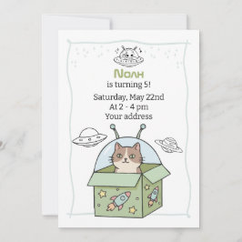 Space UFO Kids Birthday Party 招待状