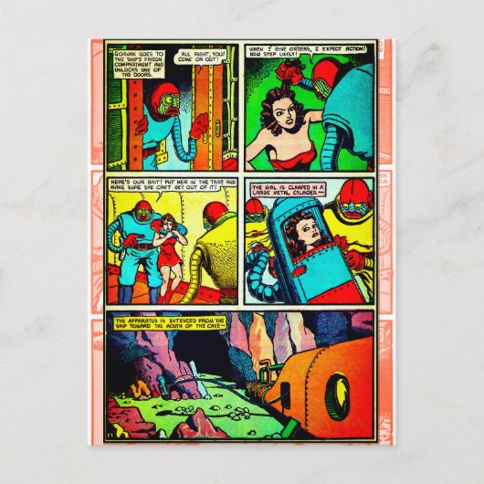 SpaceHawk、Martians、およびDamsel漫画ブックページ ポストカード (正面)