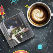 Spaceship Cat Sci-Fiかわいい ガラスコースター