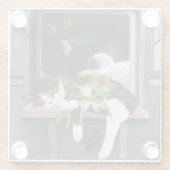 Spaceship Cat Sci-Fiかわいい ガラスコースター (裏面)