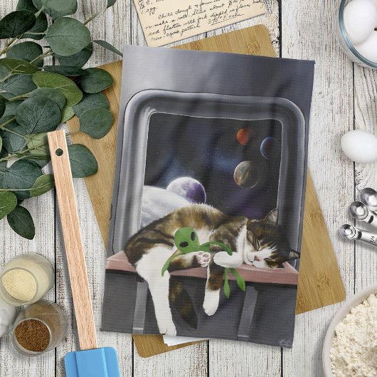 Spaceship Cat Sci-Fiかわいい キッチンタオル
