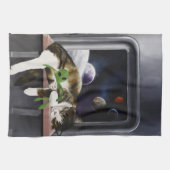 Spaceship Cat Sci-Fiかわいい キッチンタオル (横)